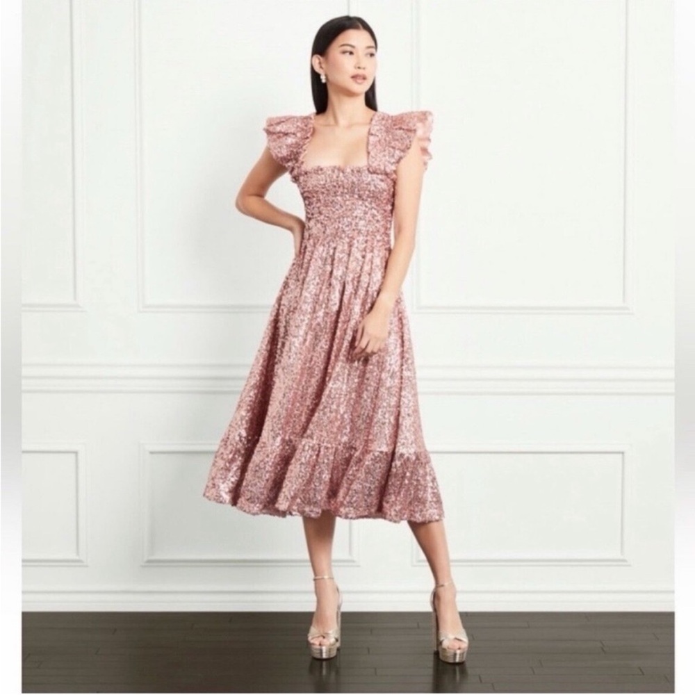 NWT HillHouse Home “Collector’s Edition” Ellie Nap Dress -Rose Gold Sequin Sz XS
